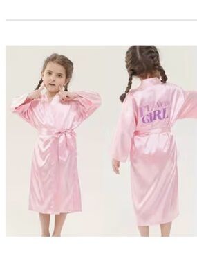 Pink Satin 'Flower Girl' Kids Robe